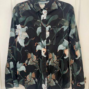 Men's Club Monaco LS Black Floral Dress Shirt - S